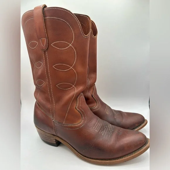 Vintage Landis Mens Buffalo Brown Leather Cowboy Western Boots 9 D 94046 USA - Picture 2 of 10